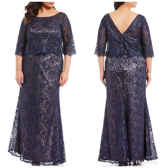 JS Collections Floral Lace Popover Gown Maxi Dress - Picture 1 of 7